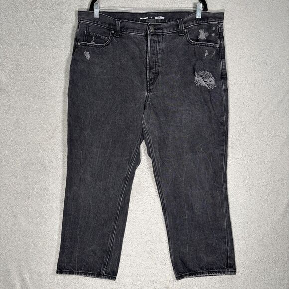Old Navy Capri Jeans Women’s Size 18 High Rise Slouchy Straight Black Distressed - Picture 1 of 15